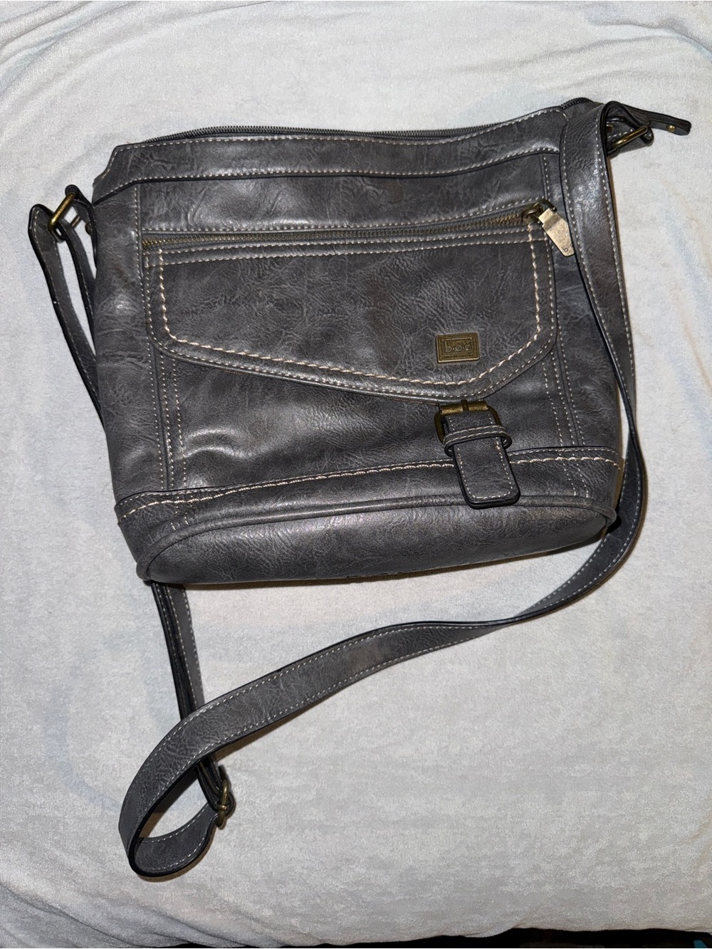 b.o.c. Gray Leather-Trimmed Crossbody Bag with Interior Pockets